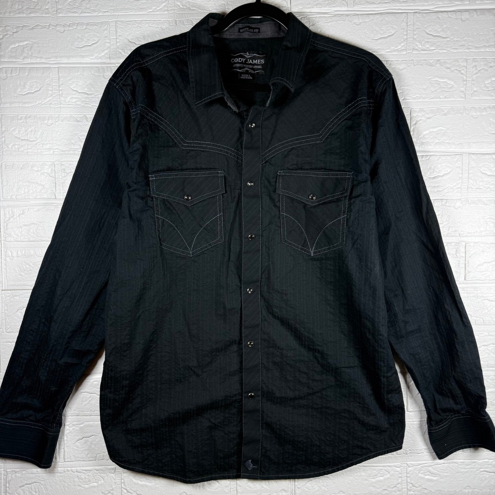 Cody James Western Pearl Snap Shirt Mens L Black Long Sleeve Regular Fit Cowboy